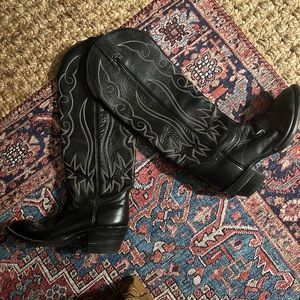 All leather black cowboy style boots